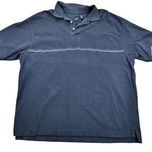 Vintage Y2k Gap Polo Shirt Men's 2XL Navy Blue Striped Skater Short‎ Sleeve